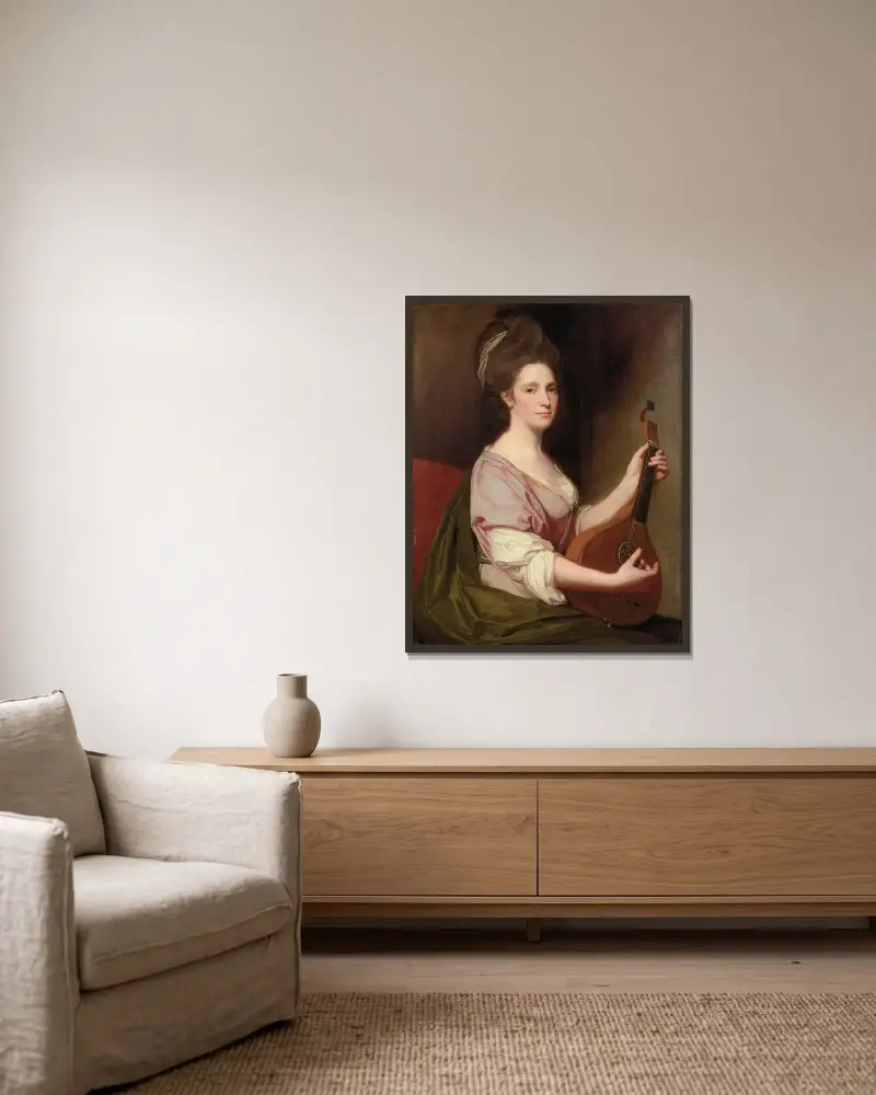 Porträtt av Mrs. Henrietta Smith av George Romney inramad på en vägg