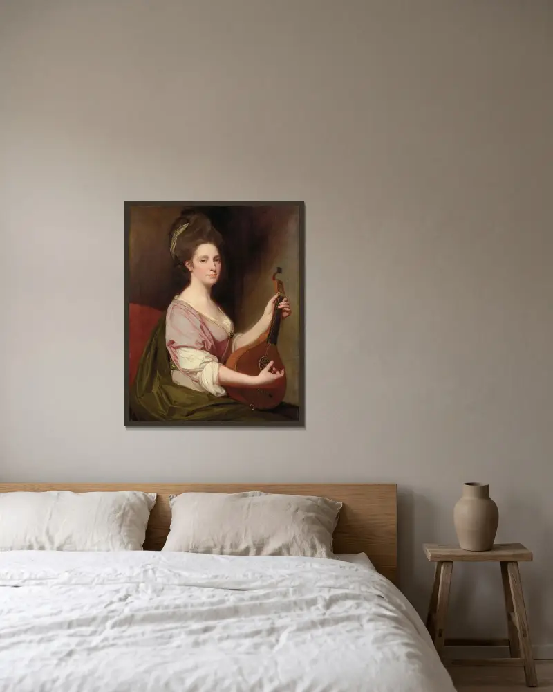 Porträtt av Mrs. Henrietta Smith av George Romney inramad på en vägg