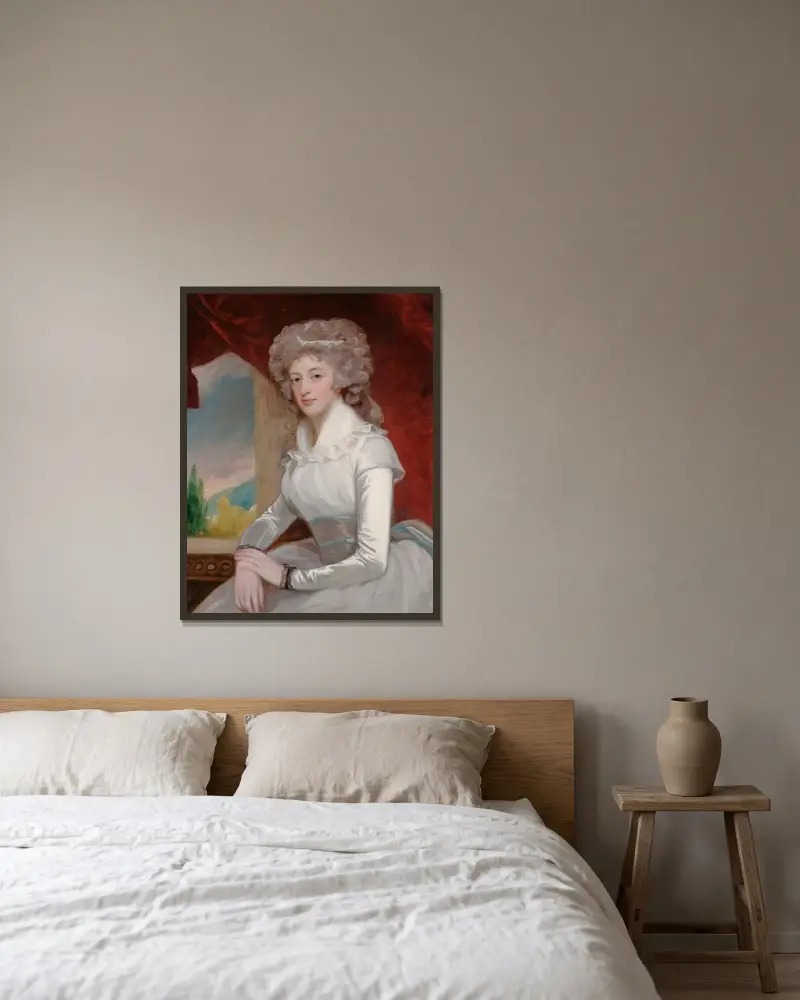 Porträtt av Mrs William Maguire av George Romney inramad på en vägg