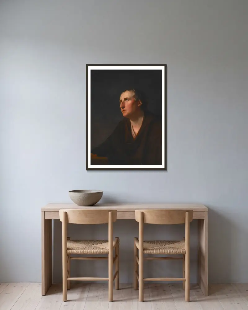 Portrait of Rev. Richard Stables av George Romney inramad på en vägg