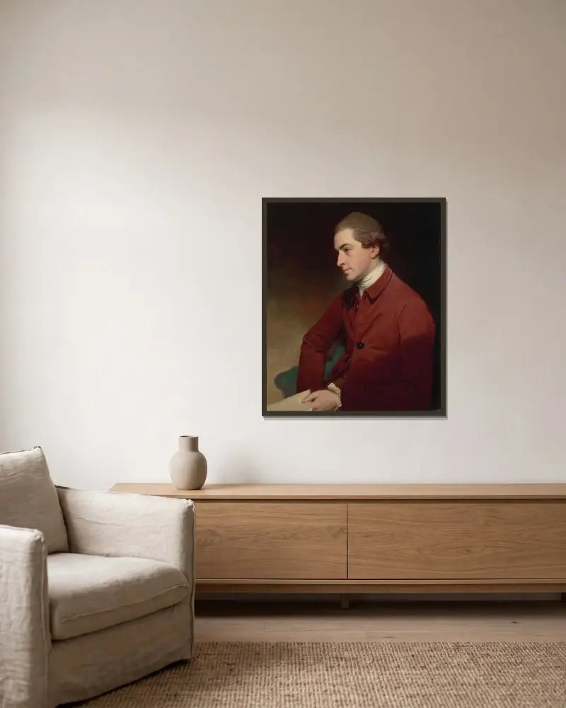 Portrait of Sir Thomas Frankland, 6th Bt. av George Romney inramad på en vägg