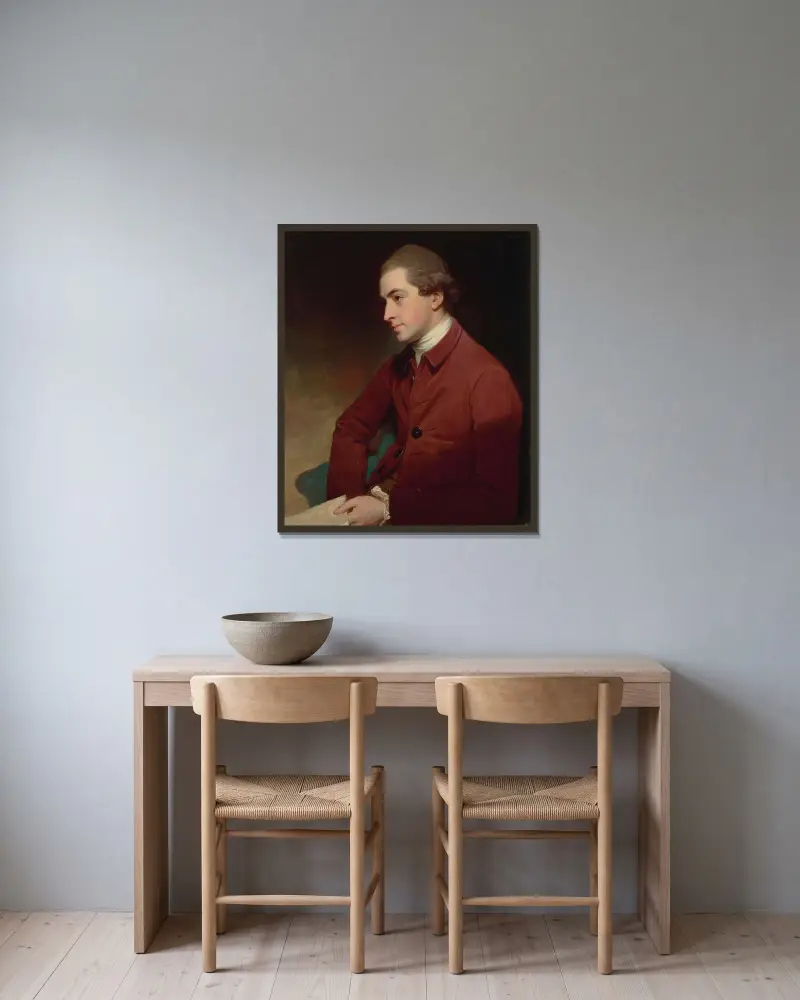 Portrait of Sir Thomas Frankland, 6th Bt. av George Romney inramad på en vägg