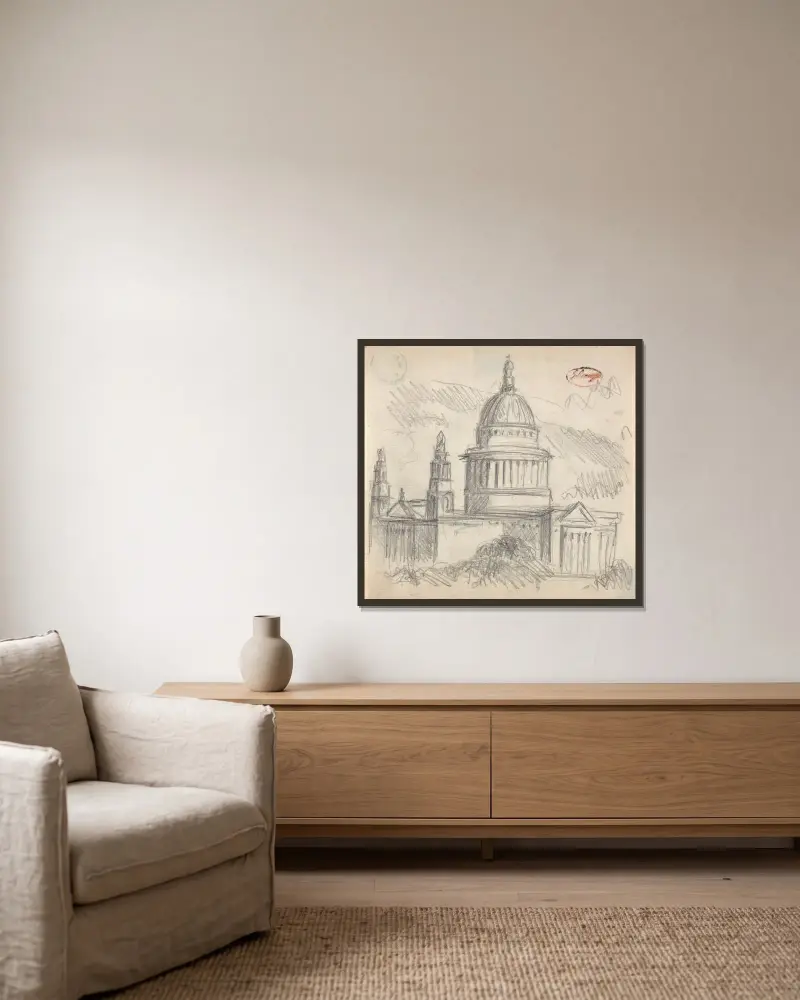 Möjligen Saint Paul's, London av George Romney inramad på en vägg