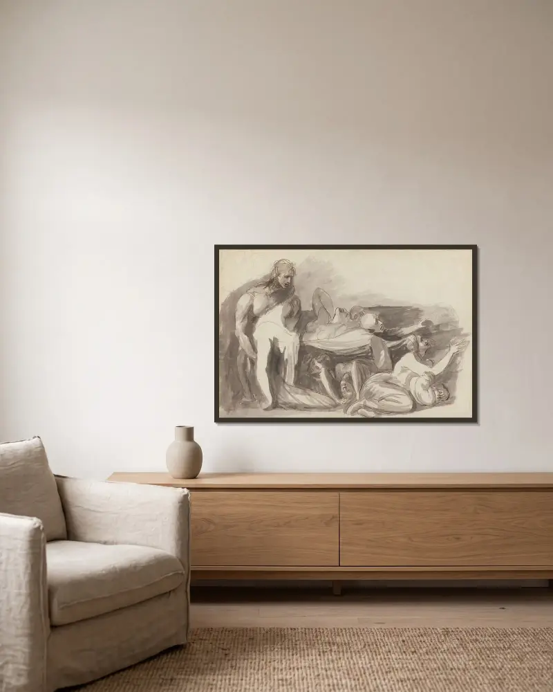 Fängelsescen av George Romney inramad på en vägg