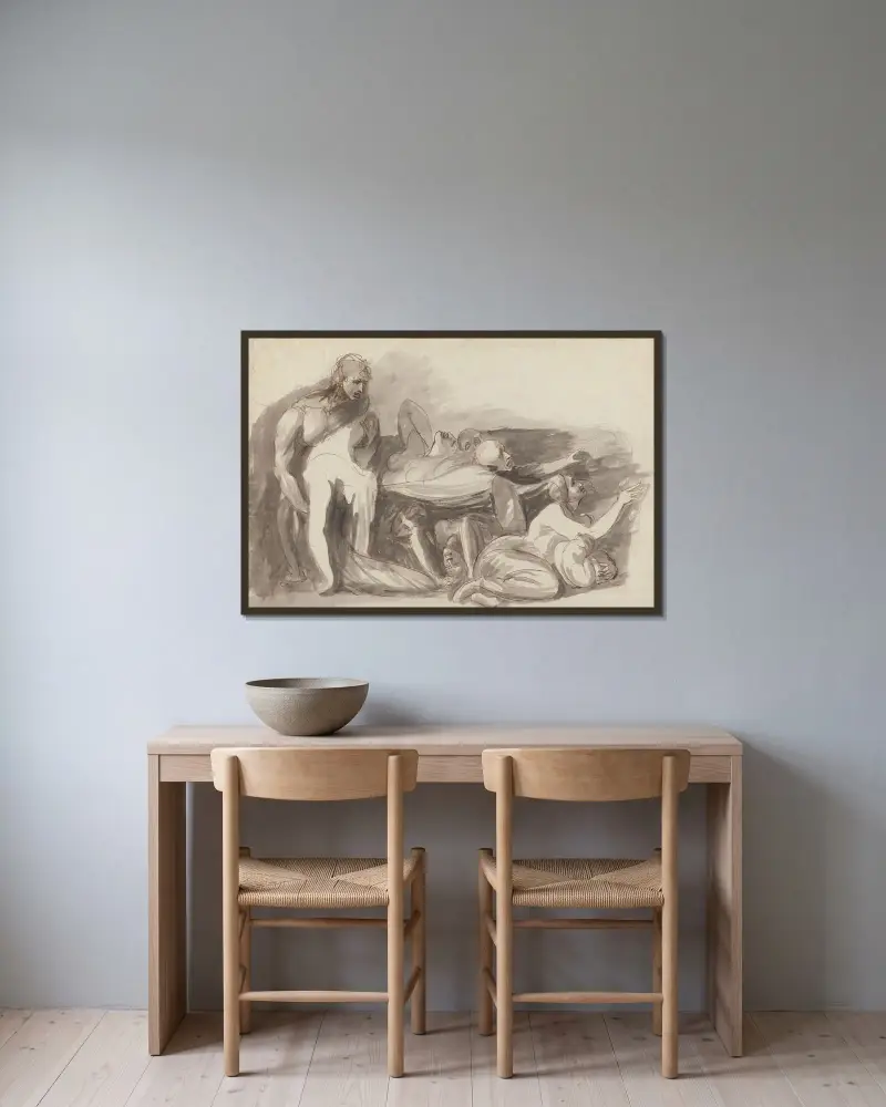 Fängelsescen av George Romney inramad på en vägg