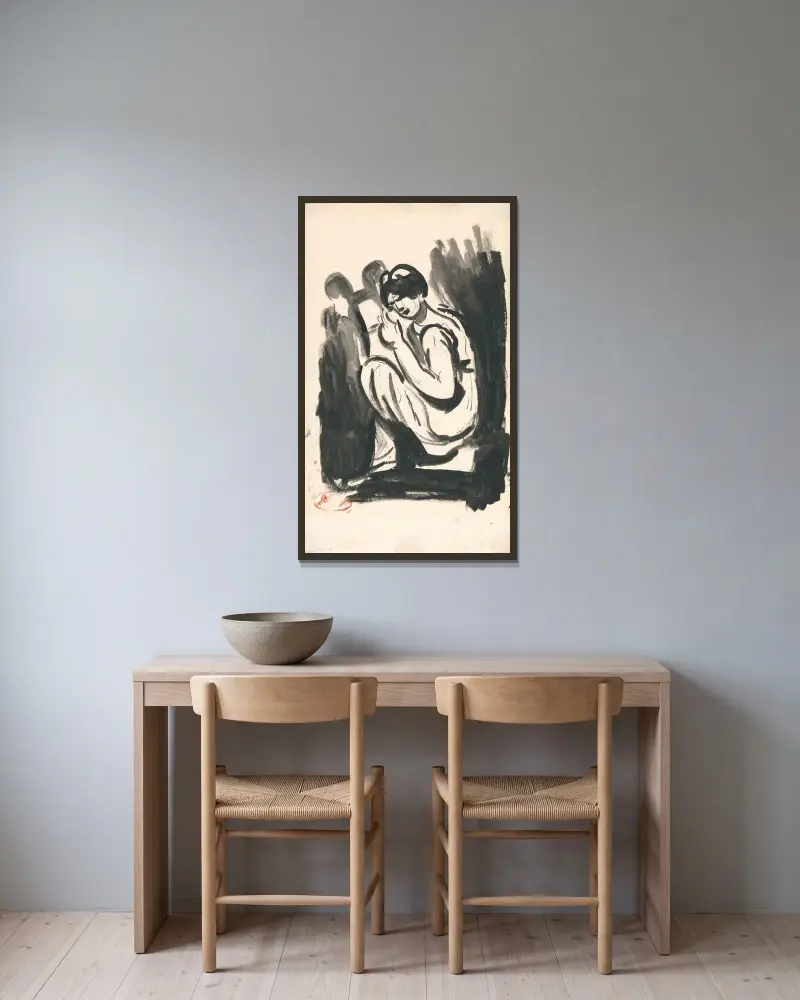 Sittande figur av George Romney inramad på en vägg