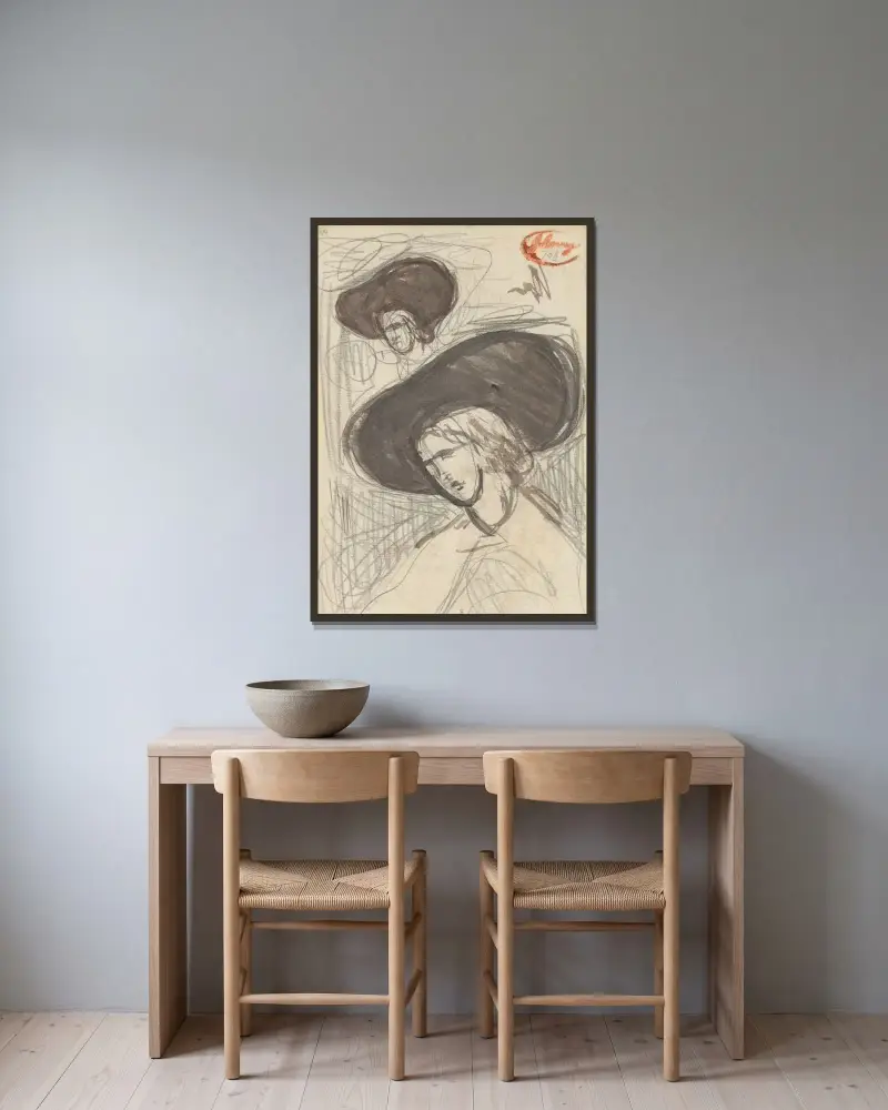 Skiss av George Romney inramad på en vägg