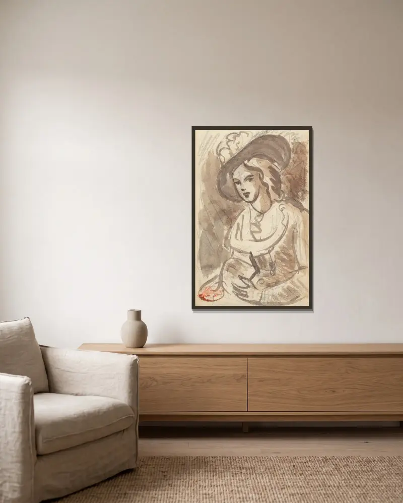 Sketch av George Romney inramad på en vägg
