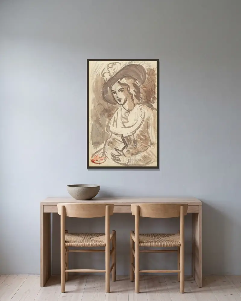 Sketch av George Romney inramad på en vägg