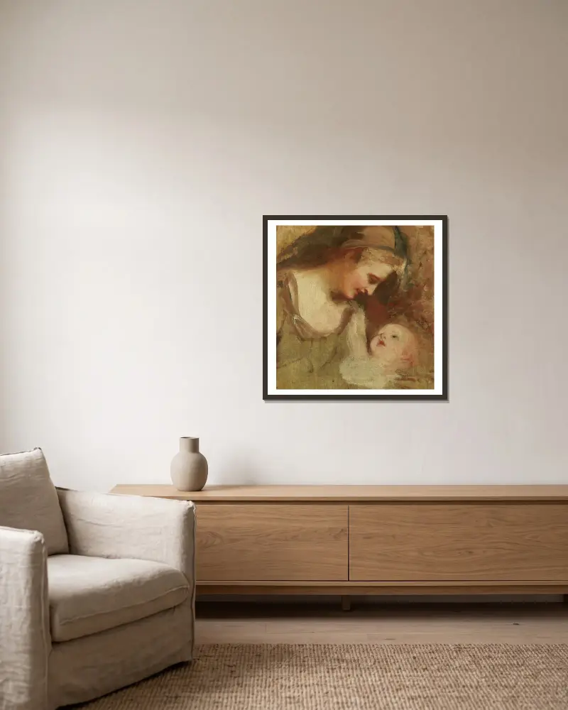 Sketch Of A Mother And Child av George Romney inramad på en vägg