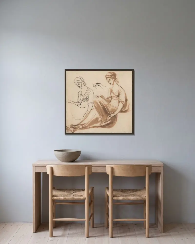 Studier av en sittande kvinna av George Romney inramad på en vägg