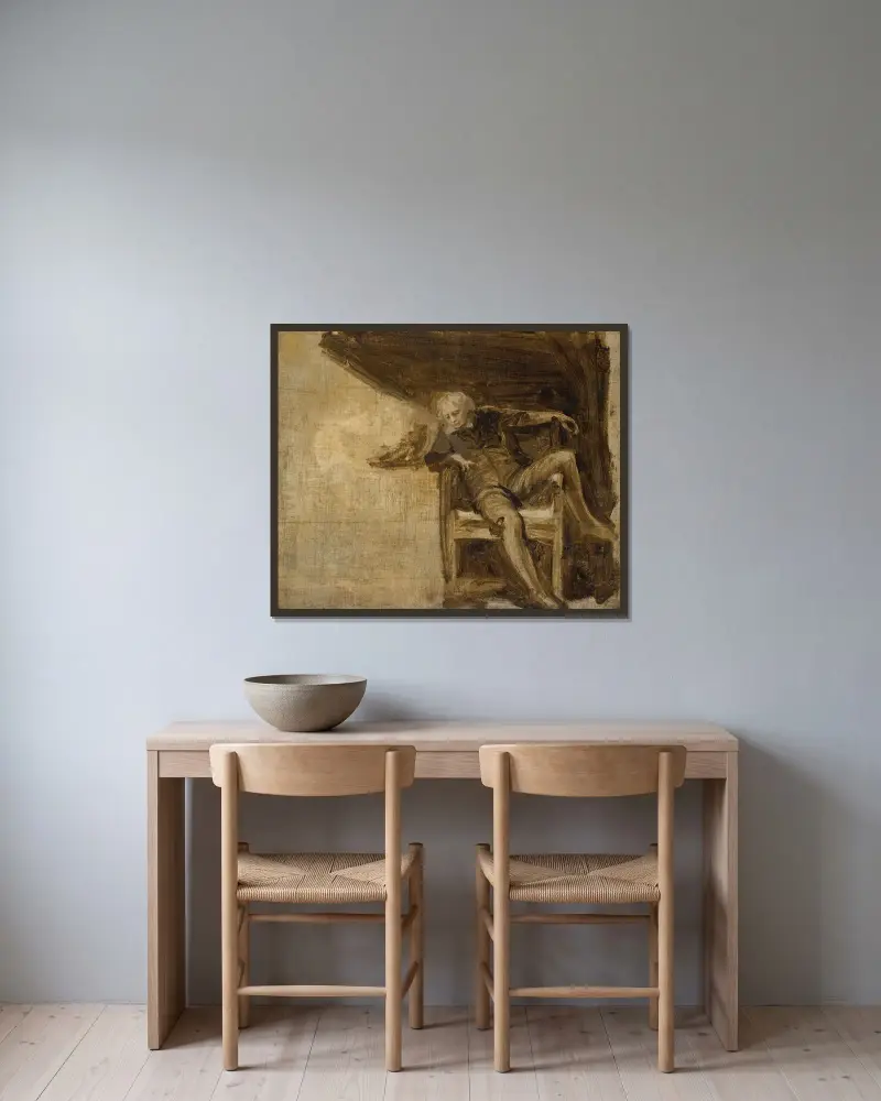 Studie för Milton och hans döttrar av George Romney inramad på en vägg