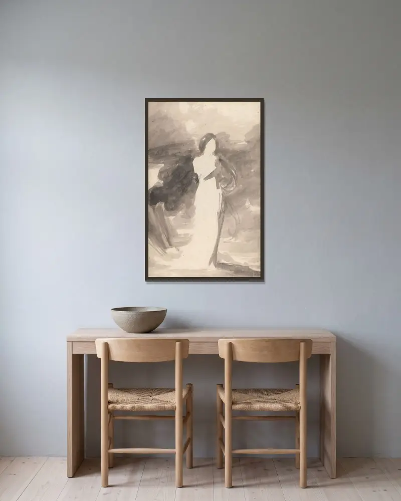 Studie av en stående dam av George Romney inramad på en vägg