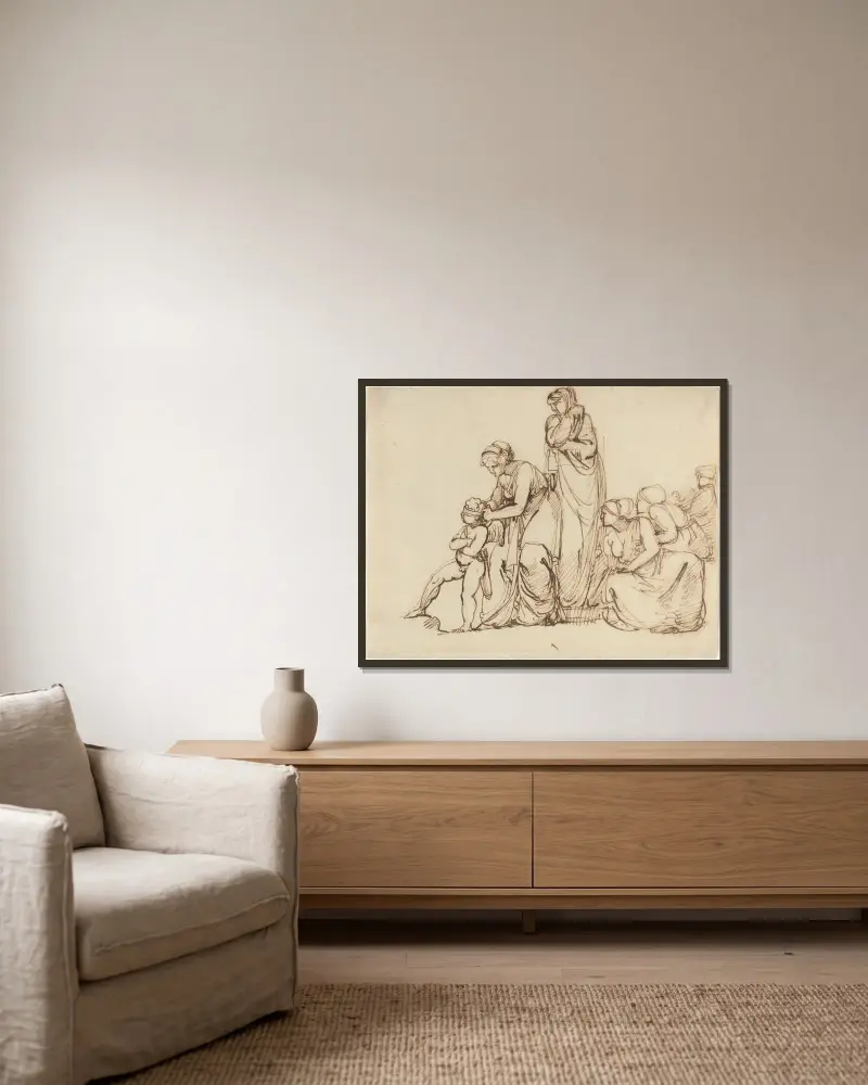Amor försedd med ögonbindel av George Romney inramad på en vägg
