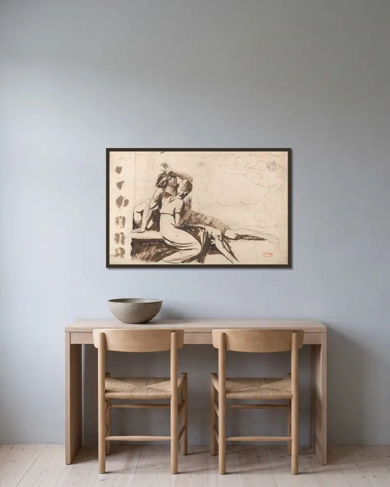 Två älskande (man som vaknar ur en dröm) av George Romney inramad på en vägg