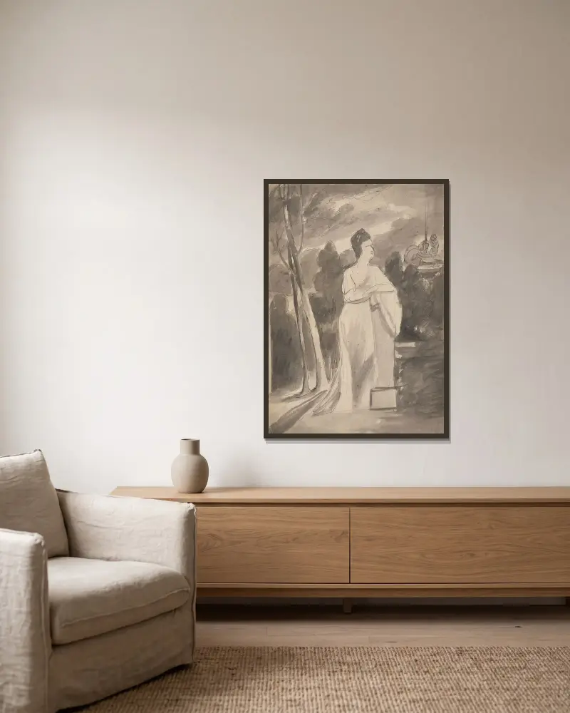 Kvinna vid en kolonn av George Romney inramad på en vägg