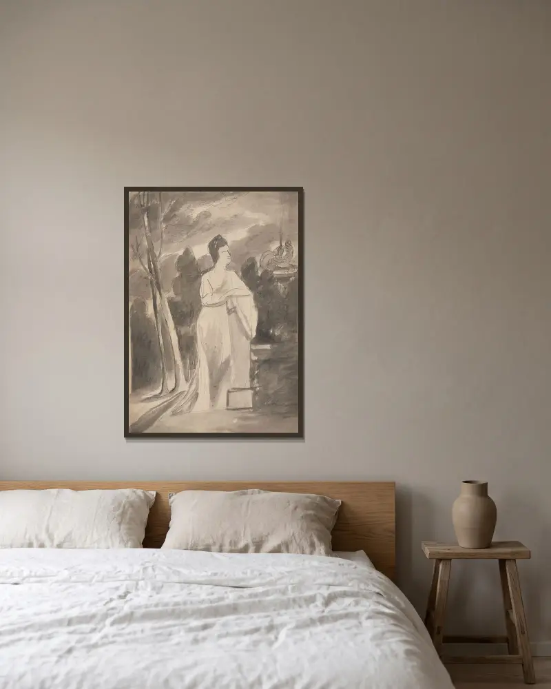Kvinna vid en kolonn av George Romney inramad på en vägg