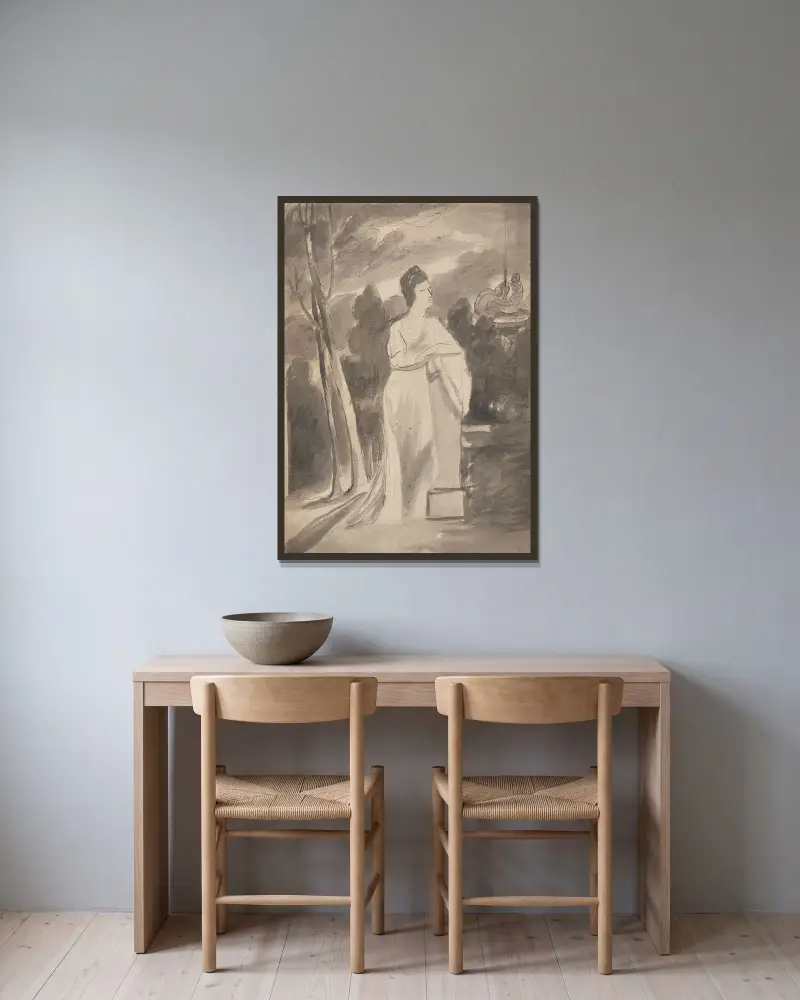Kvinna vid en kolonn av George Romney inramad på en vägg