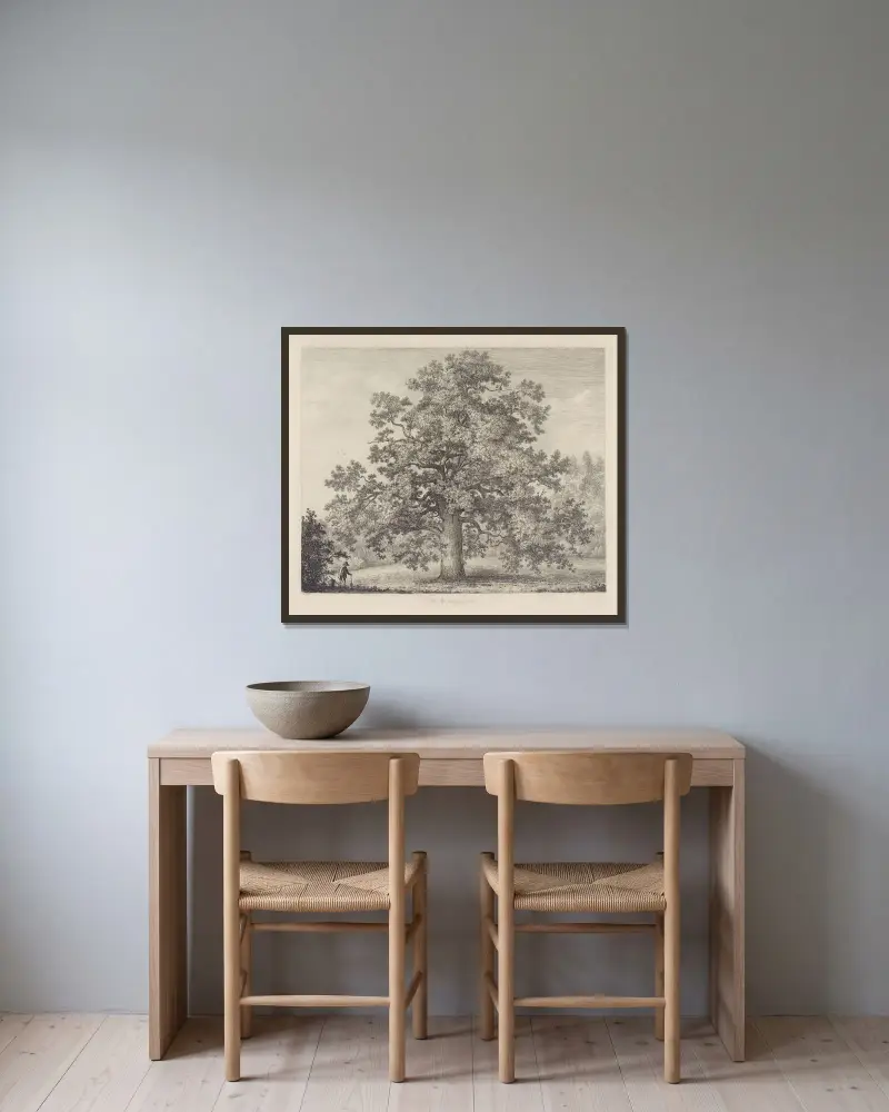 The Panshanger Oak av Jacob George Strutt inramad på en vägg
