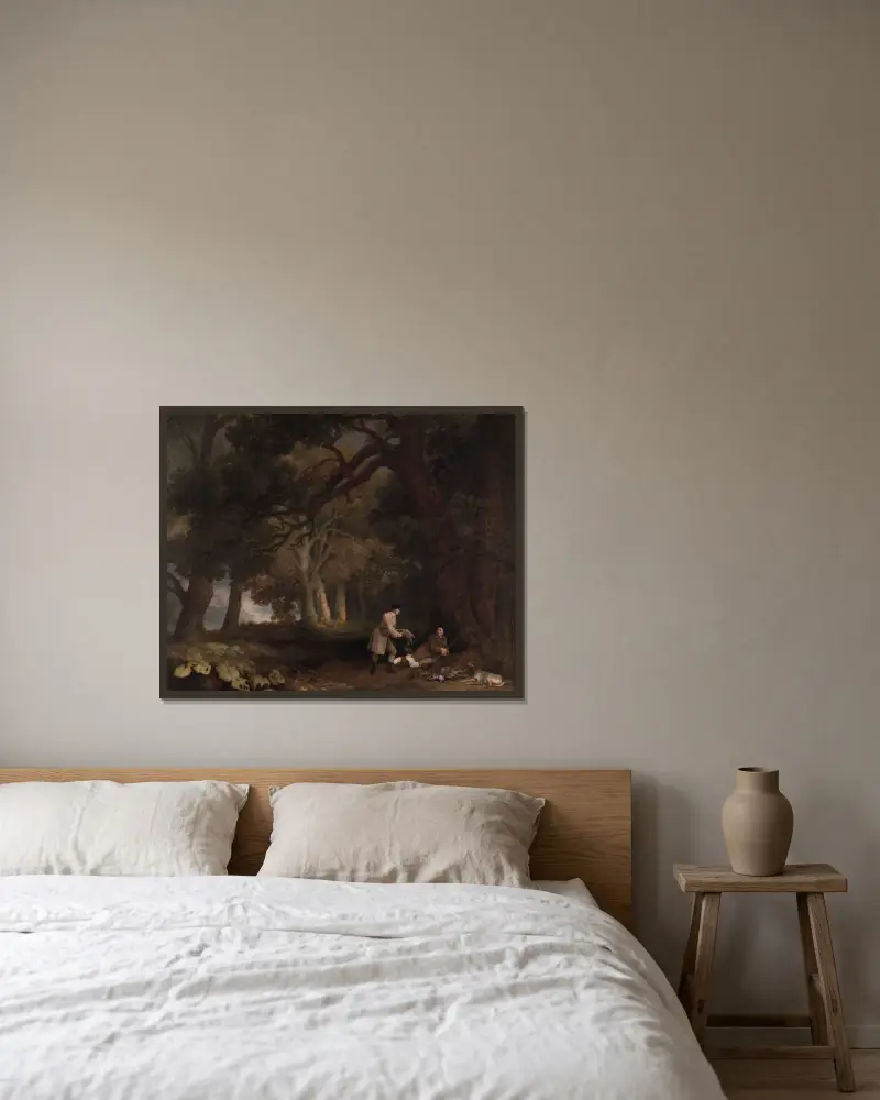 En rast efter jakten av George Stubbs inramad på en vägg