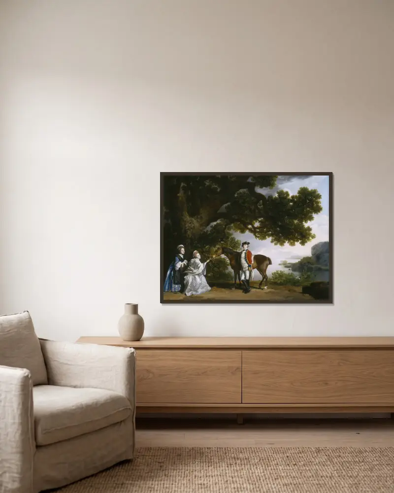 Captain Samuel Sharpe Pocklington mit seiner Frau Pleasance und möglicherweise seiner Schwester Frances von George Stubbs gerahmt an einer Wand
