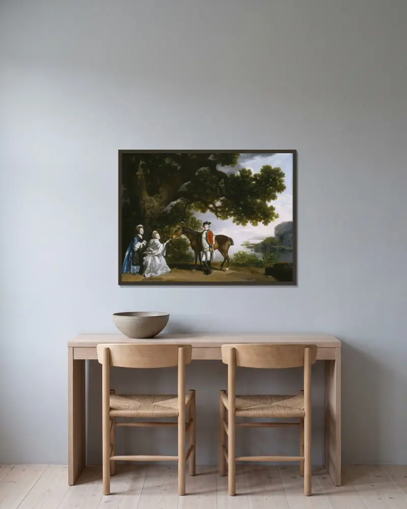 Captain Samuel Sharpe Pocklington mit seiner Frau Pleasance und möglicherweise seiner Schwester Frances von George Stubbs gerahmt an einer Wand
