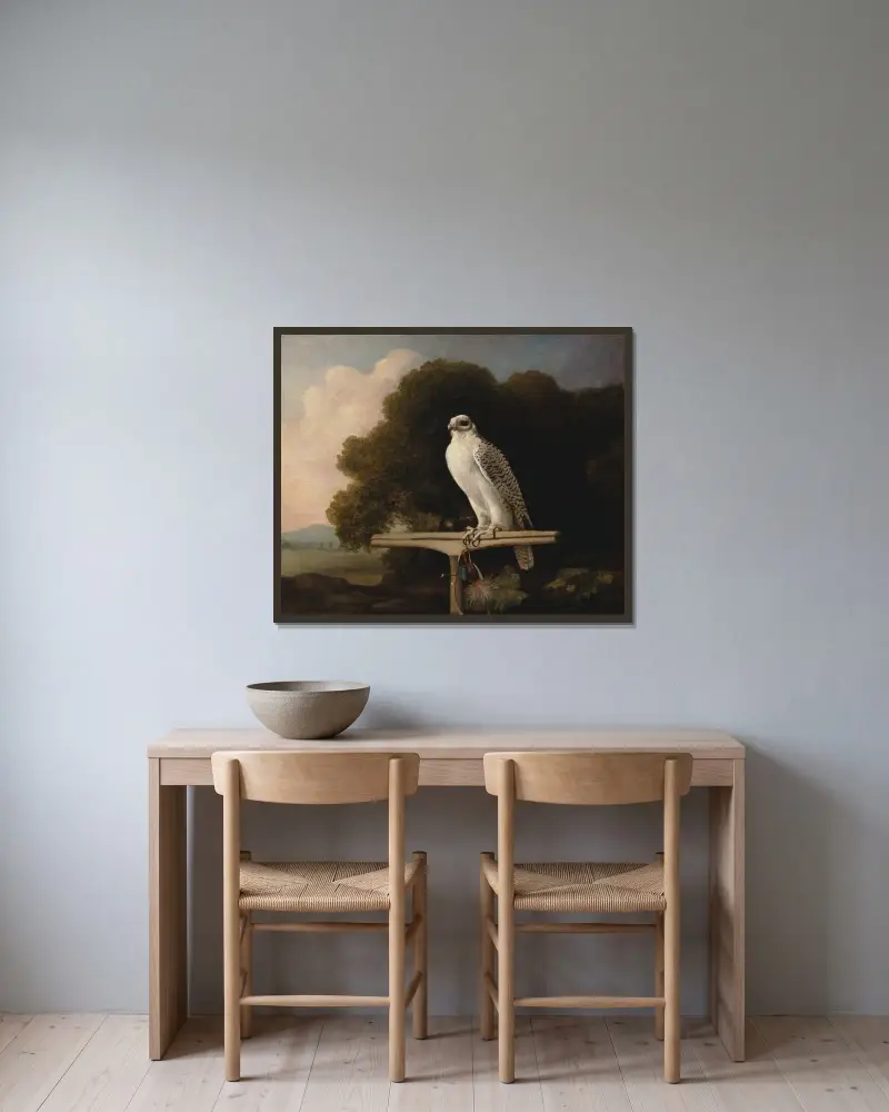Grönländsk falk av George Stubbs inramad på en vägg