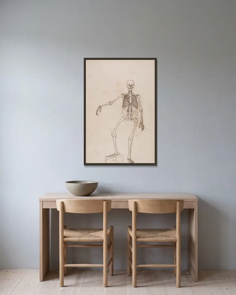 Szkielet człowieka, widok od przodu, George Stubbs w ramie na ścianie