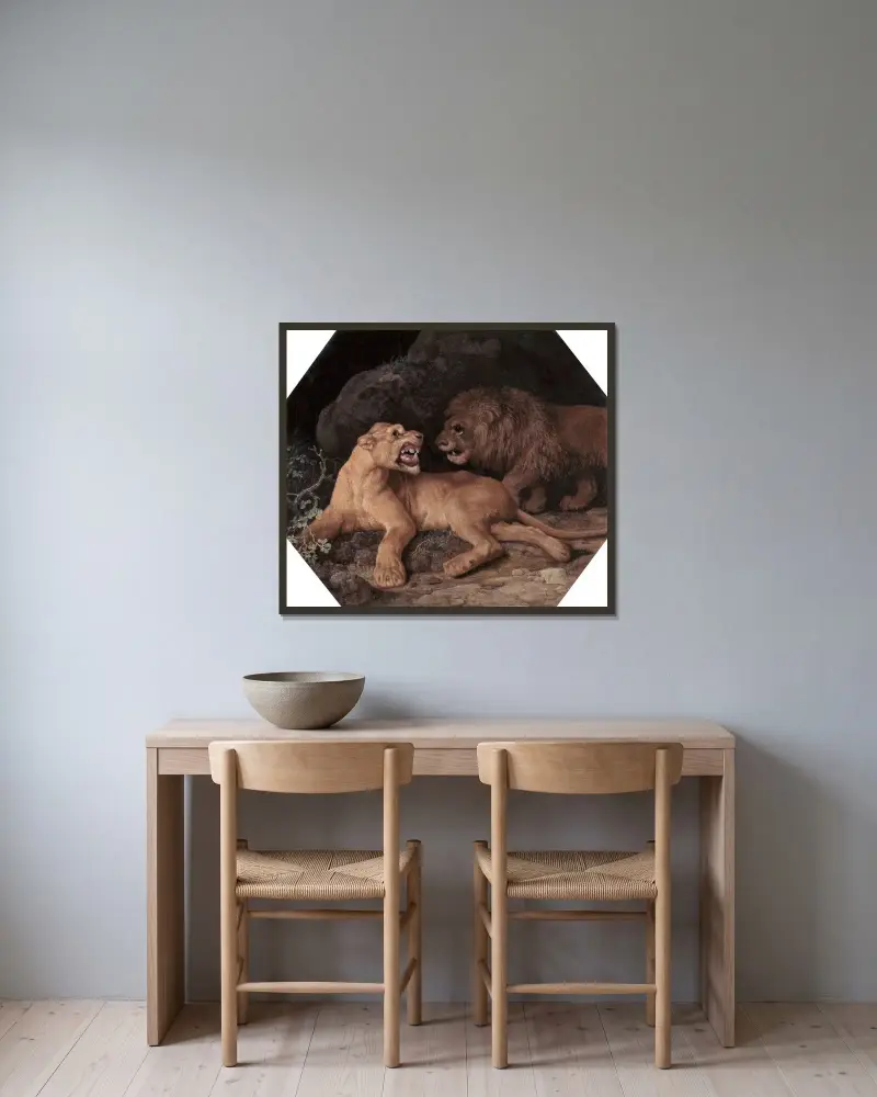 Lejon och lejoninna av George Stubbs inramad på en vägg