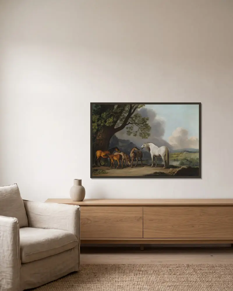 Ston och föl i ett vidsträckt landskap av George Stubbs inramad på en vägg