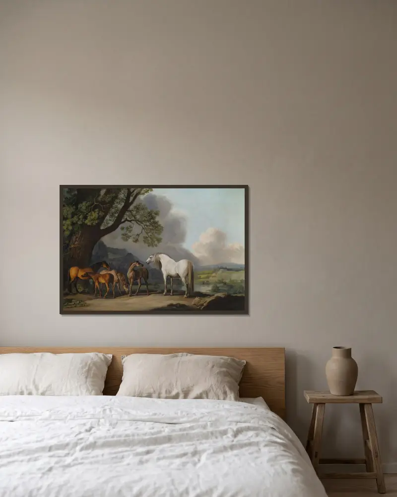 Ston och föl i ett vidsträckt landskap av George Stubbs inramad på en vägg