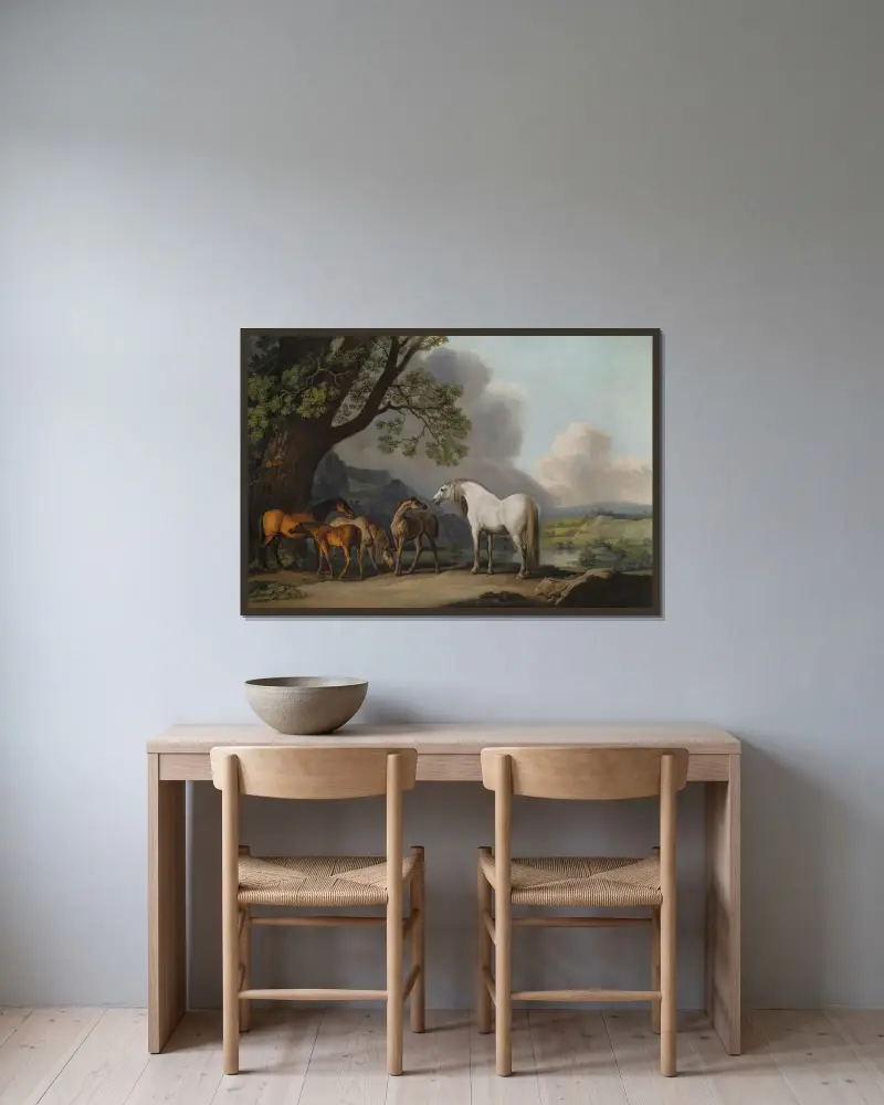 Ston och föl i ett vidsträckt landskap av George Stubbs inramad på en vägg
