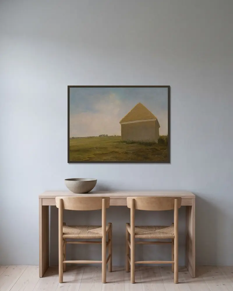 Newmarket Heath, med en rykthus av George Stubbs inramad på en vägg