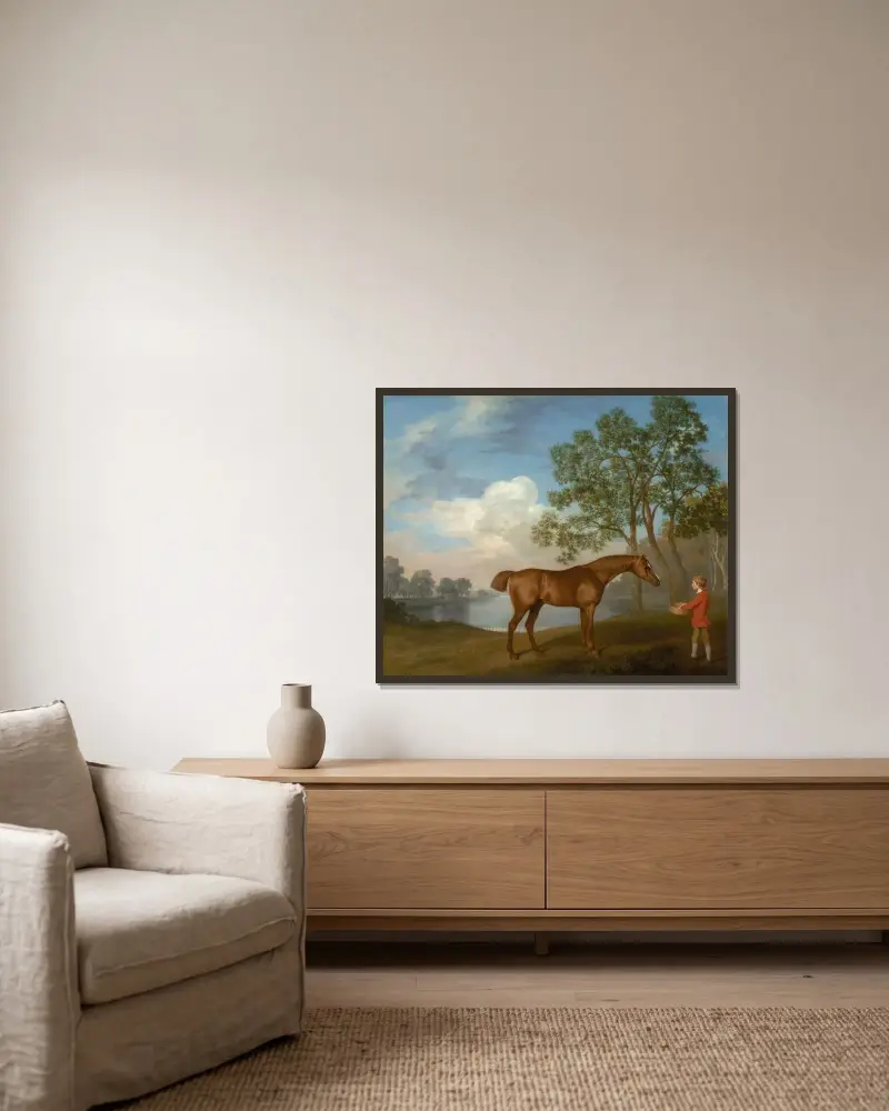 Pumpa med stallpojke av George Stubbs inramad på en vägg