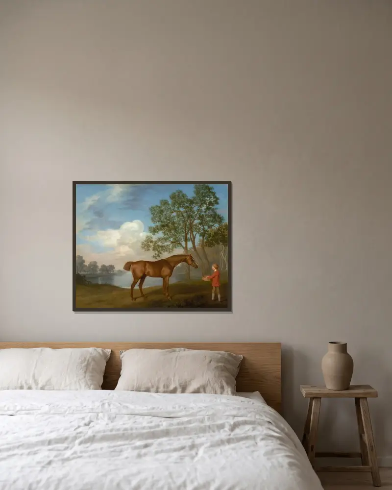 Pumpa med stallpojke av George Stubbs inramad på en vägg