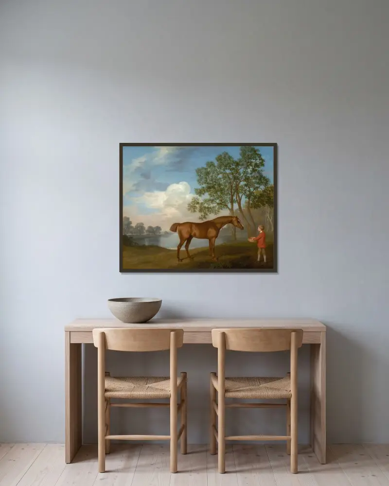 Pumpa med stallpojke av George Stubbs inramad på en vägg