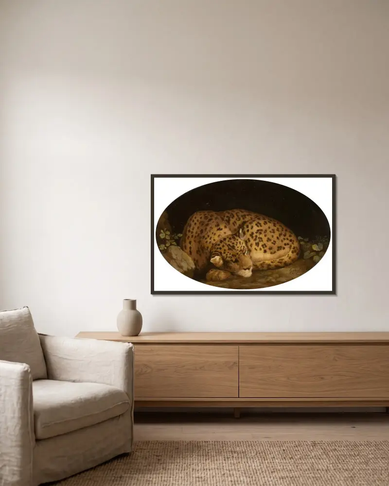 Sovande leopard av George Stubbs inramad på en vägg