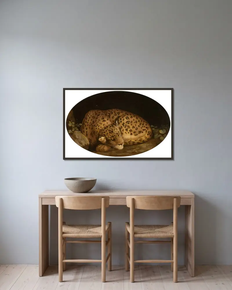 Sovande leopard av George Stubbs inramad på en vägg