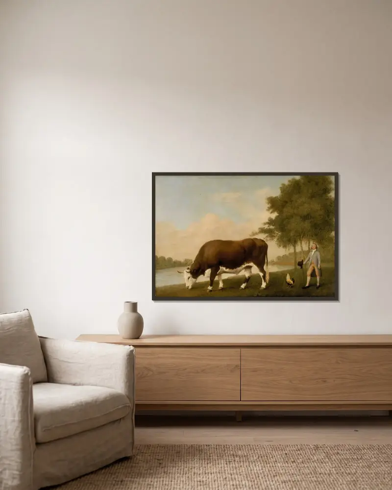 The Lincolnshire Ox av George Stubbs inramad på en vägg