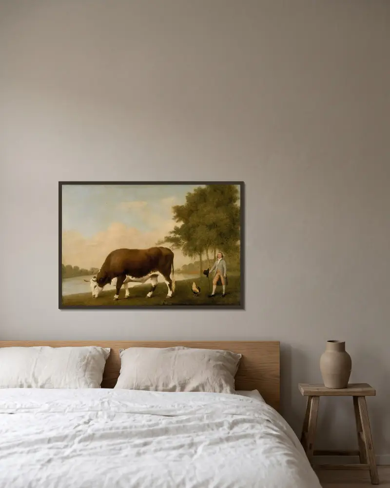 The Lincolnshire Ox av George Stubbs inramad på en vägg