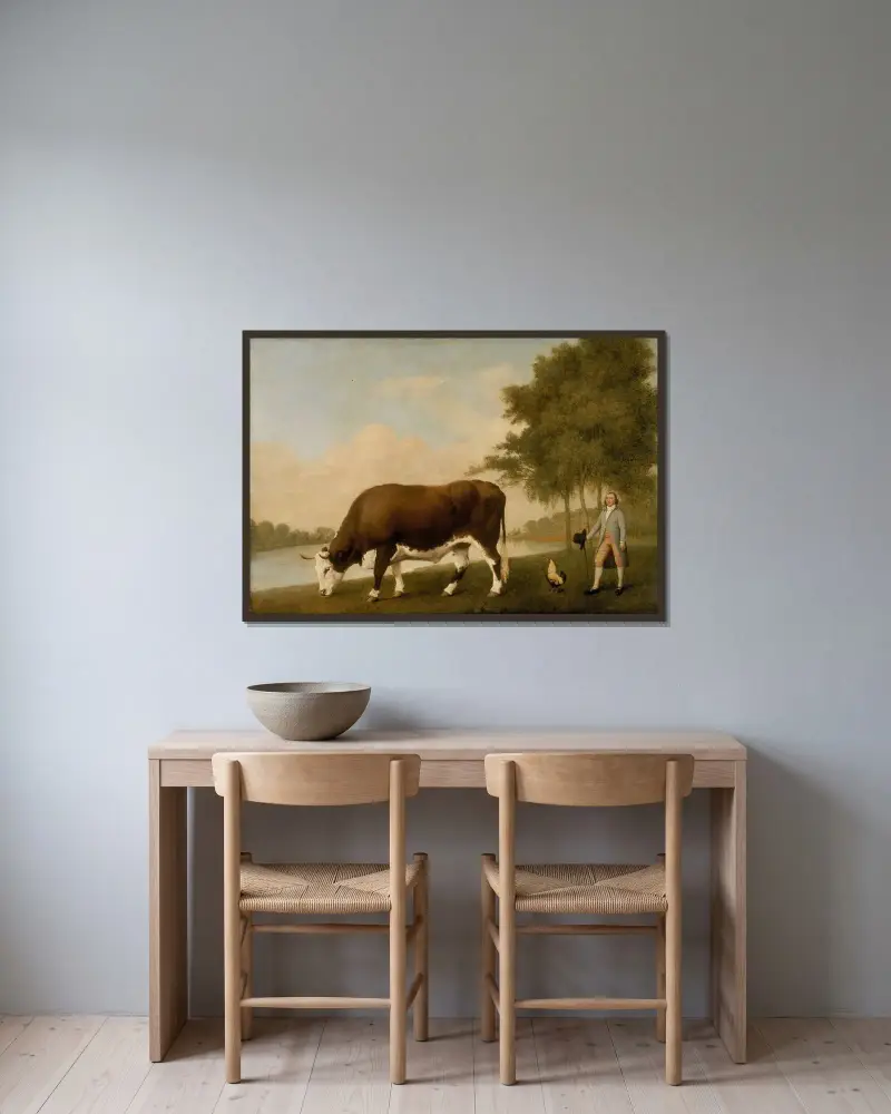 The Lincolnshire Ox av George Stubbs inramad på en vägg