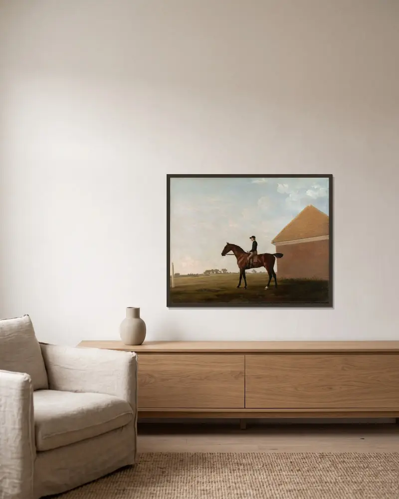 Turf, with Jockey up, at Newmarket av George Stubbs inramad på en vägg