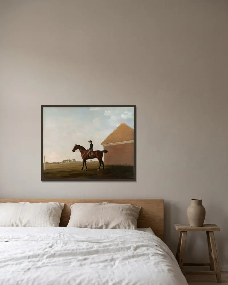 Turf, with Jockey up, at Newmarket av George Stubbs inramad på en vägg