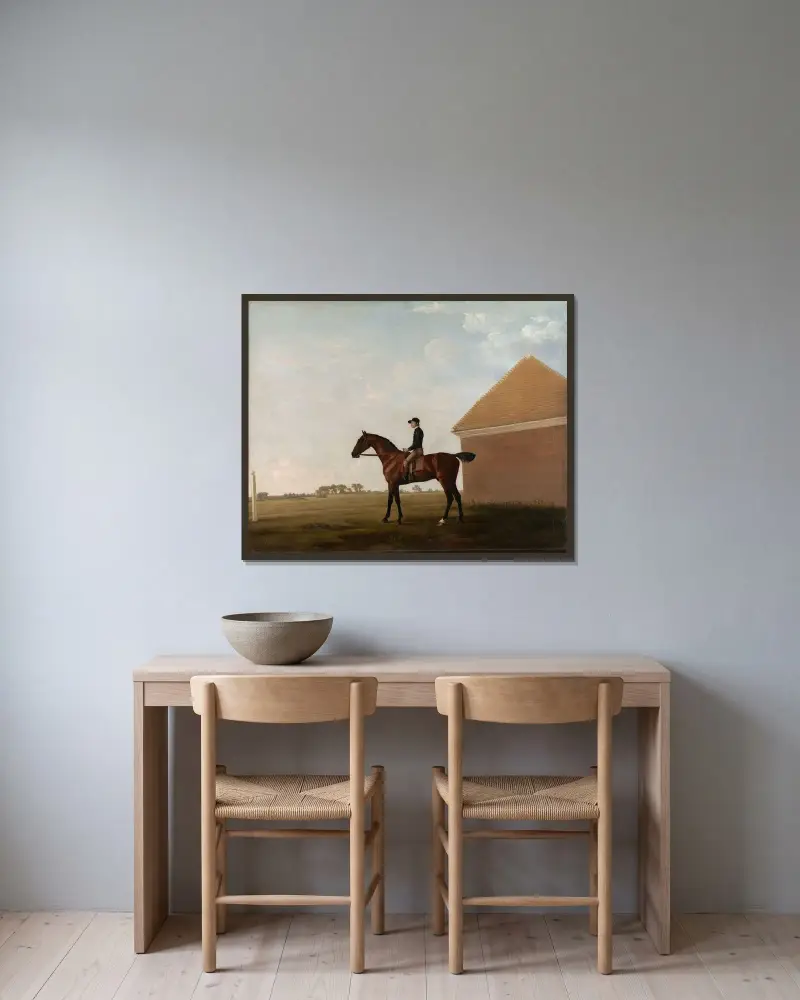 Turf, with Jockey up, at Newmarket av George Stubbs inramad på en vägg