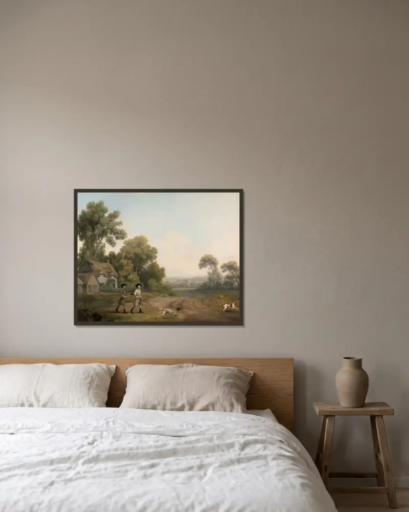 Två herrar på jakt av George Stubbs inramad på en vägg