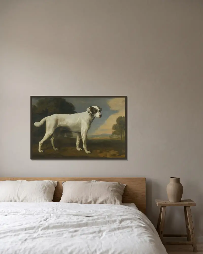 Viscount Gormanstons vita hund av George Stubbs inramad på en vägg