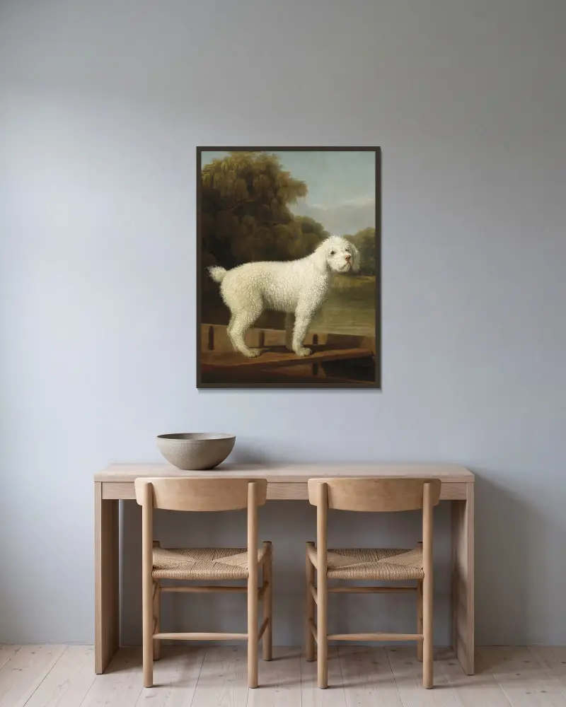 White Poodle in a Punt av George Stubbs inramad på en vägg