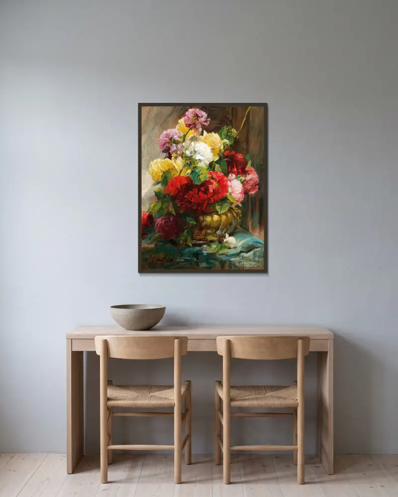Flower Piece in Vase av Georges Jeannin inramad på en vägg