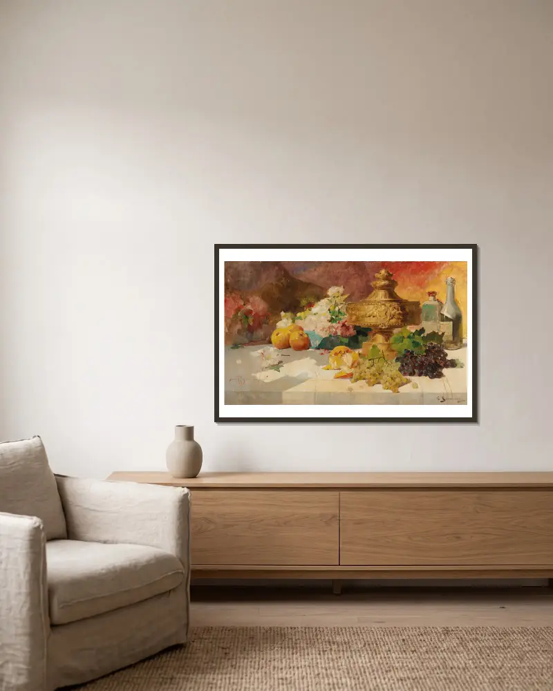 Large Still Life with Fruit av Georges Jeannin inramad på en vägg