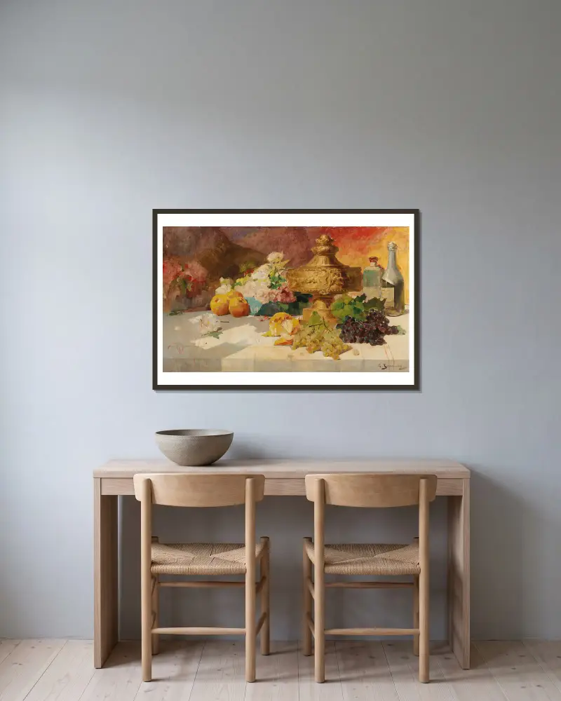 Large Still Life with Fruit av Georges Jeannin inramad på en vägg